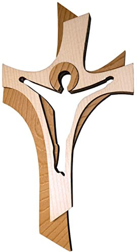 Kaltner Präsente Geschenkidee - Wandkreuz Echtholz Holz Kreuz Kruzifix Auferstehungskreuz für die Wand modern gefertigt im Grödner Tal Südtirol (Höhe 24 cm)