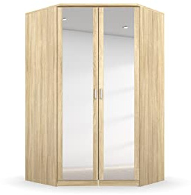 Rauch Möbel Bremen, Eckschrank, Farbe Eiche Sonoma, Breite 117 cm | Eckkleiderschrank, 2-türig, mit Spiegel, Zubehör Basic, für Schlafzimmer, Kinderzimmer, Hauswirtschaftsraum, Garderobe, Flur