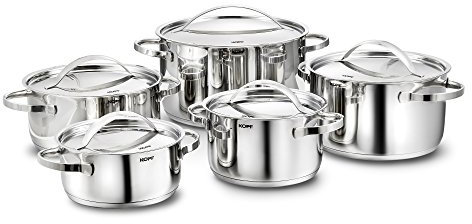 KOPF Stilo Batería de Cocina con Tapas, Apta para Inducción, Acero Inoxidable, 10 piezas