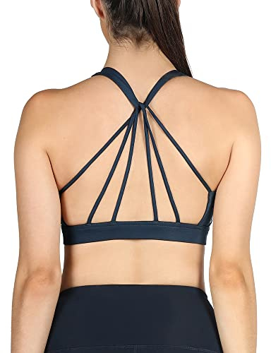 icyzone Yoga sport-bh dambustier med vaddering – andas, utan bygel, sport-bh, topp, blåbär, XL
