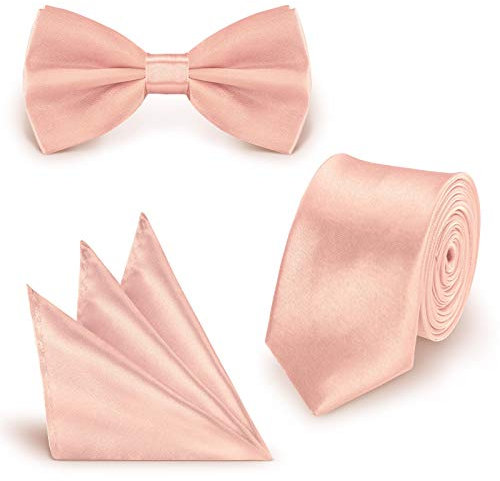 StickandShine SET Krawatte Fliege Einstecktuch Zartrosa einfarbig uni aus Polyester