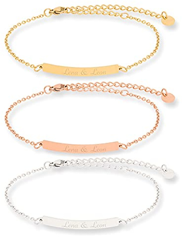 ID Armband mit Gravur | Namensarmband | Partnerarmband | Personalisiertes Geschenk zum Valentinstag Jahrestag Muttertag Geburtstag Hochzeit Freundinnen | 316L Edelstahl | Silber Gold Roségold