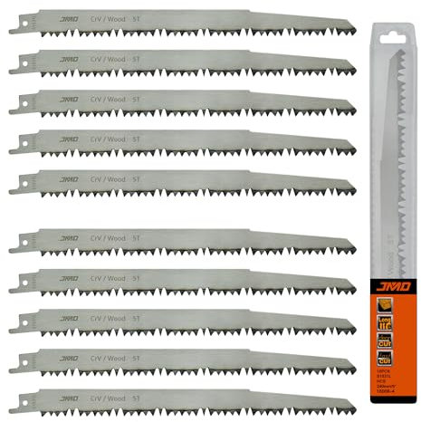 JMD 10 Stück S1531L Säbelsägeblätter 240mm 5TPI CRV für Holzschneiden & Holzschnitt - Kompatibel mit Bosch, Dewalt, Makita