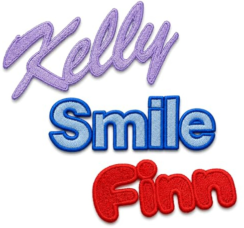 SugarGecko Personalised Name Patch — Custom Embroidered Name Badge, Thread Only Applique, Iron On & Sew On, Choice of Font Styles, Made in UK (Script Font)