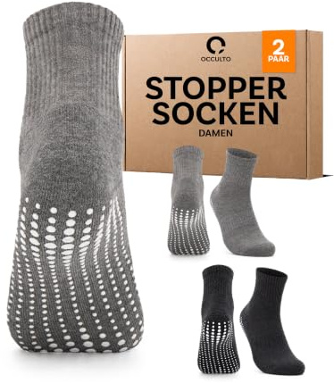 Occulto halkfria strumpor kvinnor 80% bomull 2-4 pack (modell: Madeleine) 2 pack | Svart-Grå 35-38