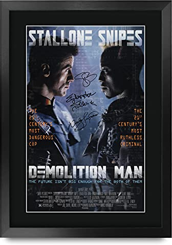 HWC Trading FR A3 Demolition Man Sylvester Stallone, Sandra Bullock, Wesley Snipes, gedrucktes Poster, signiertes Autogramm, Bild für Film-Andenken, gerahmt, A3