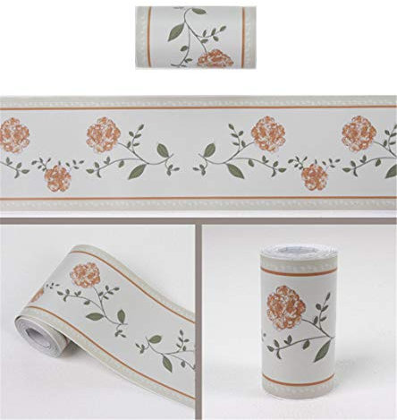 GouieRylin TapetenbordüRe BordüRe Selbstklebend Zum Aufkleben FüR Wohnzimmer KüChe Badezimmer Abnehmbare Wasserdicht Bodenleiste Pvc Dekorative BordüRe Gelbe Blume auf Weiß 10.6cm X 1000CM