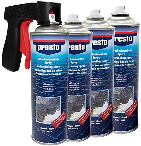 Presto Lot de 4 sprays de protection de bas de caisse avec poignée pistolet Noir 500 ml