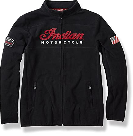 Indian Motorcycle Men's Full Zip Thru Fleece Sweatshirt, Black, Script Logos, Comfortable Fit - 2861644,Black,2XL