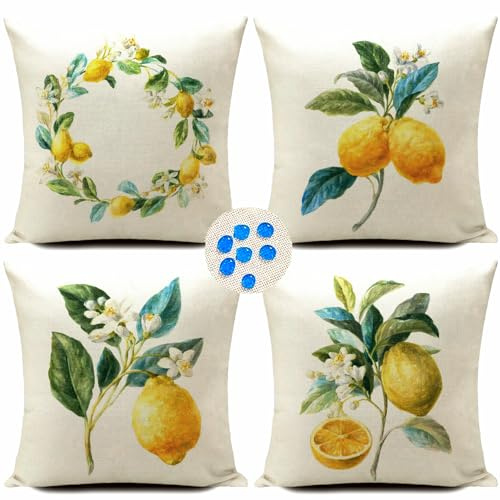 Utomhus citron kuddfodral vattentät trädgård vardagsrum gul citron utomhus soffkudde 40x40 cm soffkuddar skandinavisk dekoration set om 4