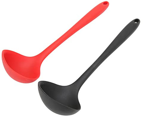Cuillère à Soupe Cuillère à Soupe en Silicone avec Trou de Suspension Rond Multifonctionnel Louche en Silicone Cuisine Cuillère à Soupe Outil 2 Pièces