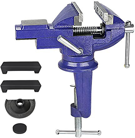 Tischschraubstock, 80mm Klein Schraubstock Klemmbar für Werkbank, Schraubstock Drehbar 360° mit Amboss & Achse für Holzbearbeitung, Bohren, Schneiden