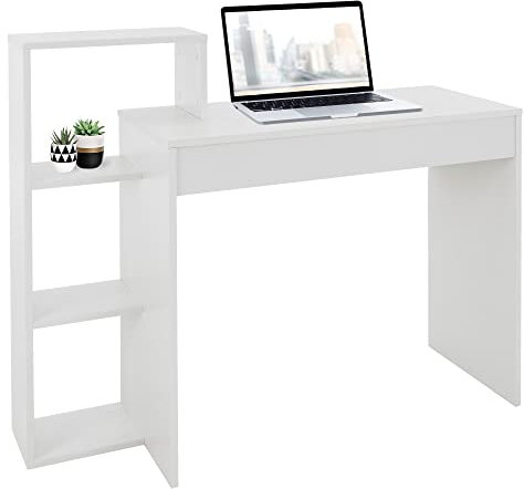 ML-Design Schreibtisch mit Regal, Arbeitstisch Bürotisch Computertisch Laptoptisch PC Laptop Tisch, mit Stauraum, Weiß, 3 Einlegeböden, 110x72x40 cm, Holz, 2-in-1 System, für Zuhause/Arbeitszimmer