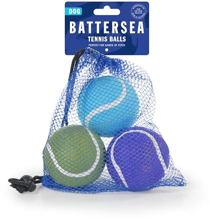 Rosewood Battersea Tennis Balls Dog Toys, 3PCS, Blue & Green, 6.5cm x 6.5cm - Durable, Engaging and Fun Balls for Fetch & Play with All Dog Breeds