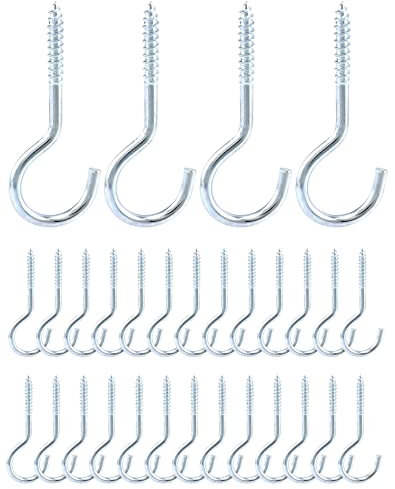 QWORK® 30 Stück Schraubhaken M6 x 85 mm, hakenschraube, Kohlenstoffstahl verzinkt, ideal für feste Kabel, Hängematten, Markisen, Hängesessel