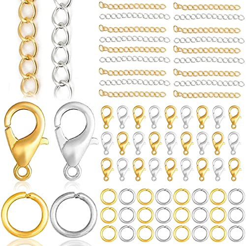 VEGCOO Kettenverschluss, 500 Stück Armband Verschluss 200 Stück Offene Biegeringe 7 * 0.9mm+100 Stück Verlängerungsketten 50mm+200 Stück Karabinerverschlüsse 12mm Für Die DIY-Schmuckherstellung