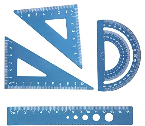 Kytpyi escuadra cartabon y transportador, escuadra y cartabon, Juego de reglas de Metal de 4 piezas, esquinas redondeadas, diseño de seguridad, Kit de geometría matemática para estudiantes y profesore