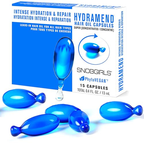 HYDRAMEND Hydrating Hair Serum Capsules for Dry, Damaged Hair - Leave-In Hair Oil with Argan Oil, Hyaluronic Acid & Ceramides - Salon-Grade Softness, Shine & Color Protection - Vegan - 15 Count