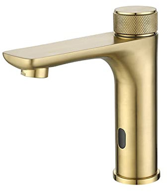 XJTNLB Sensor Wasserhahn Bad Waschtischarmatur Infrarot Sensor Bad Armaturen Waschbecken Einhebelmischer für Badezimmer Gebürstetes Gold
