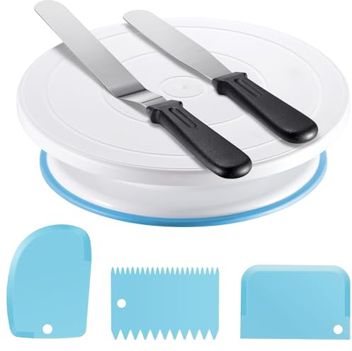 Kootek Cake Decorating Kit Baking Supplies Set Cake Turntable with 2 Frosting Straight Angled Spatula 3 Icing Smoother Scrapers Baking Accessories Tools for Beginners and Pros, Mother's Day, Blue