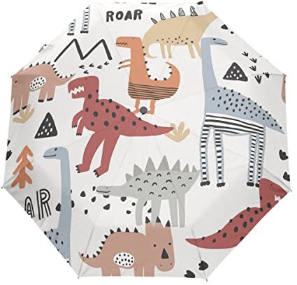GAIREG Regenschirm für Kinder, Dinosaurier, für Regen, klein, kompakt, tragbar, zusammenklappbar, automatisches Öffnen