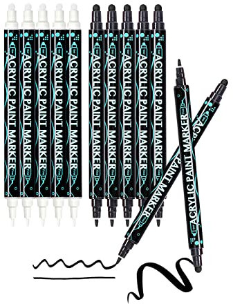 FiveMileBro Acrylmalstifte, Acrylstifte Marker Stifte, Set mit 10 weißen und schwarzen Acrylstiften für Steinmalerei, Holz, Keramik, Leinwand, schnell trocknend, permanenter Markierungsstift