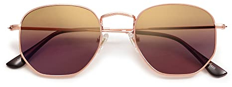 SOJOS Mode Polygon Sonnenbrille Damen Herren Verspiegelte Polarisiert Linse Leichte Unisex Brille SJ1072 mit Rosa Gold Rahmen/Lila Linse