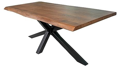 SAM Esstisch 180 x 90 cm Cali, Baumkantentisch nussbaumfarben, Akazienholz massiv, Spider-Gestell aus Metall Schwarz, aufgedoppelte Kanten 25+25 mm