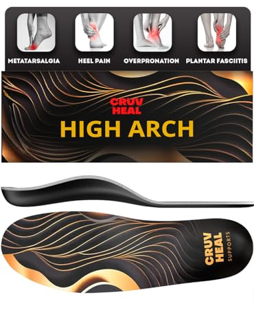 CRUVHEAL High Arch Support Inserts Men Women - Plantar Fasciitis - Comfort for Foot Pain Relief - Anti-Fatigue - Orthotic Shoe Insoles (M, Black)