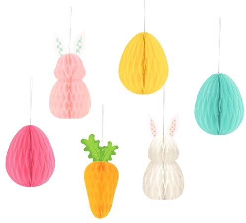 NICROHOME EUR Osterdeko, Farbig Seidenpapier Wabenfigur Ostereier Zum | 6 Stück Modern Aufhängen Osterhasen Deko für Draußen Osterdekoration Party Dekoration Ostern