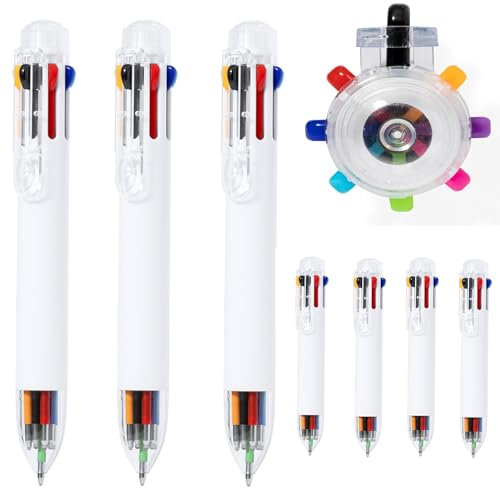 noTrash2003 4 Stück Achtfarb Kugelschreiber Set 8-farb Kuli in weiss mit 8 unterschiedlichen Farben Multicolor Kugelschreiber Schreibgerät Schule Büro Gastronomie