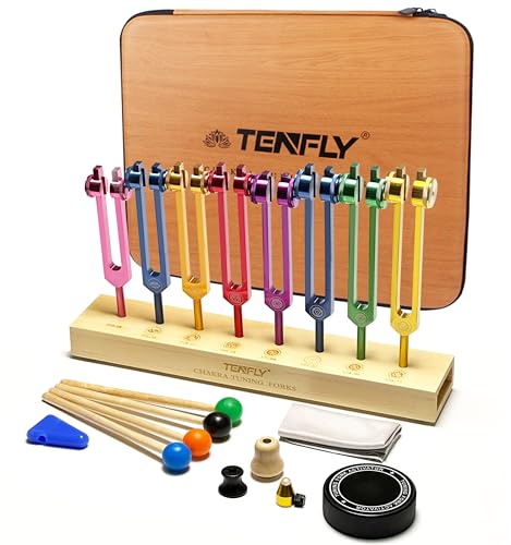 TENFLY Chakra-Stimmgabel-Set zur Heilung, 7 Chakra + 1 gewichtete Stimmgabeln für DNA-Heilung, Chakra, Klangtherapie usw., mehrfarbig (126,22 Hz, 136,1 Hz, 141,27 Hz, 172,06 Hz usw.)