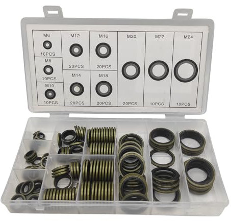 150 Stück Hydraulik Dichtringe, M6-M24 mit Gummilippe Ölablassschraube Dichtring Bonded Seal Dichtring Dichtungsringe Sortiment für Rohrverbindung, mechanisches Drucksyste 6-24 mm
