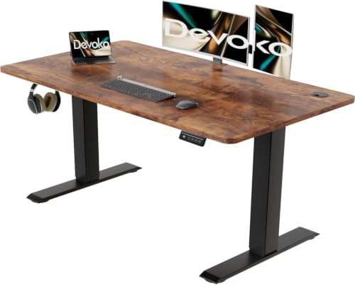 Devoko Elektrisch Höhenverstellbarer Schreibtisch 120 x 60 cm, Braun | Stabiler Stehschreibtisch ohne Wackeln, Leise Höhenverstellung für Home Office, 72–118 cm, 2-Memory-Funktion Computertisch