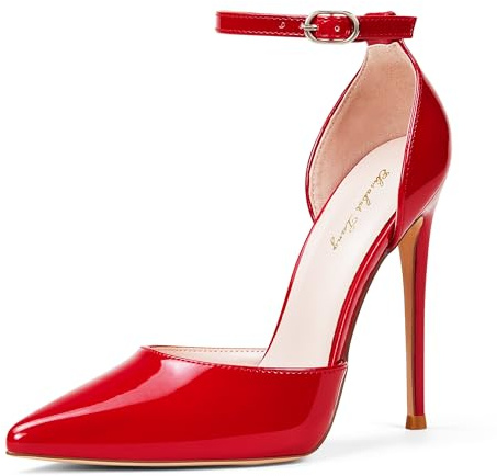 Zhabtuc Tacchi Alti, Stiletto Orsay Donna Sposa alla Caviglia Punta Punta A Punta Da Sposa Scarpe da Festa Altezza Tacco 12 cm, 36-42 EU, rosso, 36 EU