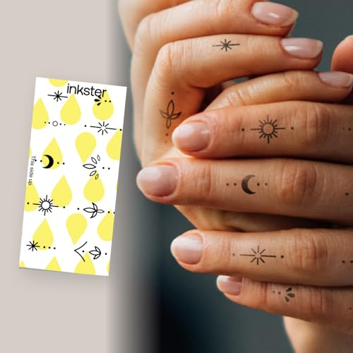 Inkster Tattoo Symbolische kleine Ornamente Finger | Temporäre Tattoos 2 Wochen | Hautfreundlich & EU-Kosmetikzertifiziert | hochwertige Temporäre Tattoos aus pflanzlichen Inhaltsstoffen | wasserfest
