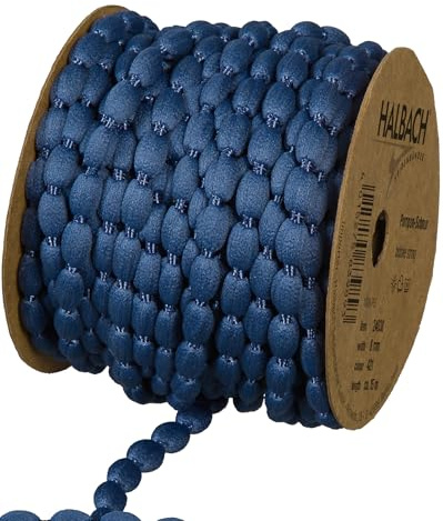 Halbach Sidenband pompom bård | bredd 8 mm längd 15 m | Band med tofsar som pom ponsgirlang, bröllopsdekoration, trädgårdsfestdekoration | Färg: mörkblå