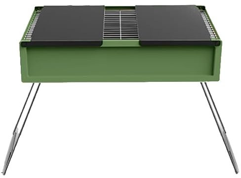 Barbecue au charbon de bois - Barbecue de pique-nique - Pour l'extérieur, le jardin, les fêtes - En acier inoxydable - Petit barbecue portable pliable - Vert