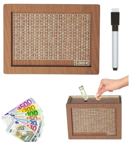 Rismise Cash Saver Box Kassentresor Holzspardose Spardose mit Zähler Holzgeldaufbewahrungsbank Retro Cash Saver Holzspardose Sparschwein mit Zahlenkreuz für Kinder und Erwachsene (5000€)