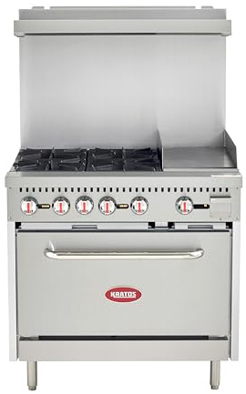 Kratos Commercial Gas Range, 36 Wide with 12 Griddle, 4 Burners, and 1 Standard Oven, Natural Gas (29Y-173-NAT)