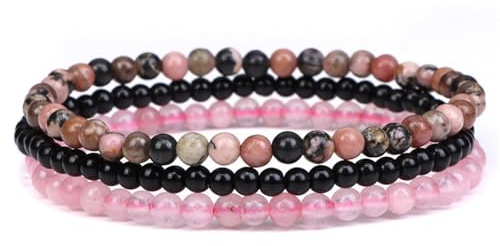 JENCVNL 3 Stück Naturstein Perlen Stretch Armband 4mm Echtes Naturstein Armbander Stretch 4mm Damen Edelstein Armband Echtes Edelstein Armbander Set für Frauen Männer Teens