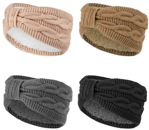 DRESHOW Diadema de Punto Cálido para Mujer Calentador de Orejas de Invierno Diademas de Ganchillo Bandas Gruesas para el Pelo de Lana
