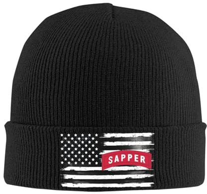 SwpWab Us Sapper USA American Flag Cozy Winter Essential: Hand-Knitted Hat Ultimate Warmth Black