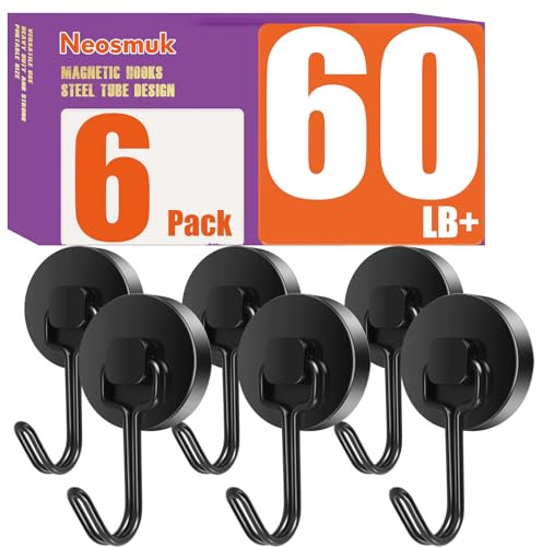 Neosmuk Swing Magnetic Hooks for Cruise Cabins – Heavy Duty 60lb Strong Magnet Hooks, Cruise Essentials for Ship, Fridge, Wall, Ceiling, Door, Hanging and Decorations (Pack of 6, Black)