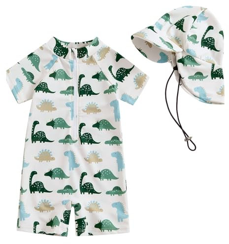 WYTbaby - Costume da bagno per neonati, a maniche corte, con cappello da sole, verde, 3-6 Mesi