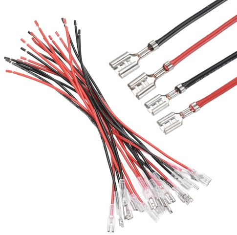 sourcing map 20Pcs Female Spade Crimp Terminal with Insulating Sleeve 2.8mm and 4.8mm, Female Spade Quick Connector Assortment Kit with 20cm Wires, Flame Retardant Cover