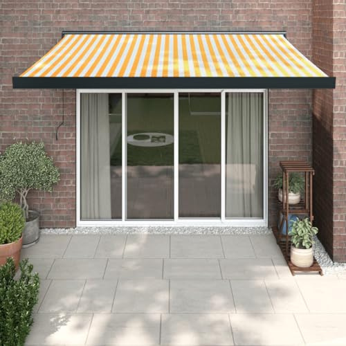Tenda da sole retrattile, tenda da sole a cassetta, adatta per ristoranti, balconi, caffetterie, negozi, giallo e bianco, 3 x 2,5 m, tessuto e alluminio