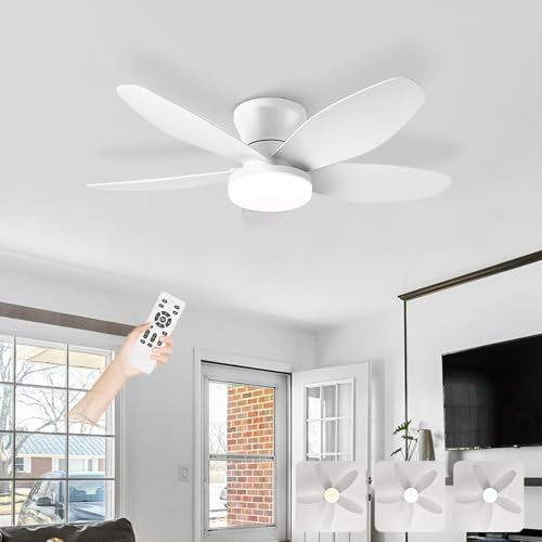 AQLEDY Ventilateur Plafond Avec Lumiere Silencieux, Lustre Ventilo De Plafond Avec Lampe Intégrée Réversible DC Moteur, LED Luminaire Ventilateur Plafonnier Pour Chambre Salon Cuisine-White||36in