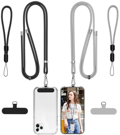 Amusingtao 2Pcs Adjustable Dual-Strap An-ti-Theft Phone Lanyard with 2 Wrist Straps & Patches - Universal Crossbody Neck Strap Compatible with iPhone, Sa-msung, Most Smartphones