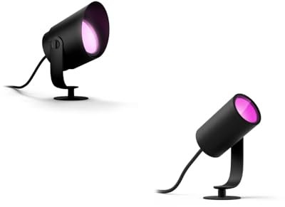 Philips Hue Lily Basis-Set mit 4 Gartenspots (Anthrazit) – Weißes und Farbiges Licht – Inkl. 1 Netzkabel – Gartenbeleuchtung – White and Color Ambiance